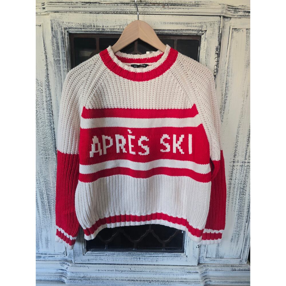 NWT Anthropologie Stateside Après Ski Red White Crew-Neck Sweater - Medium - Picture 6 of 6